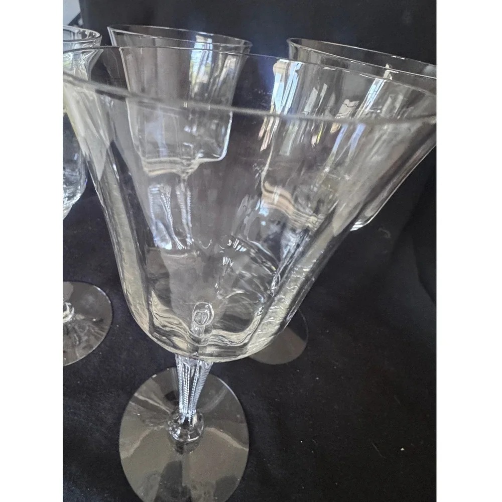 Set of 4 Vintage Crystal Wine Goblets Paneled Bowl Beaded Textured Stem 9in